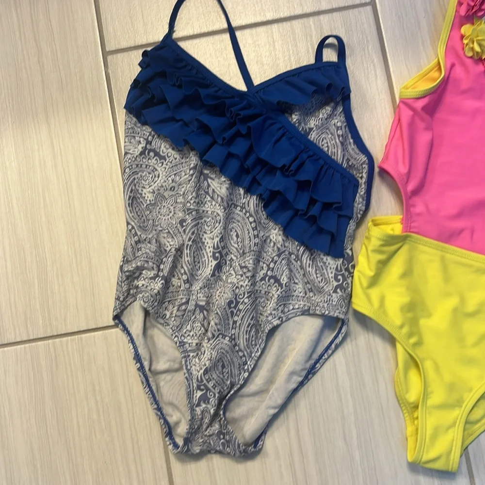 Cynthia Rowley Blue & Pink One Piece Girls Swimsuits with Textured Design